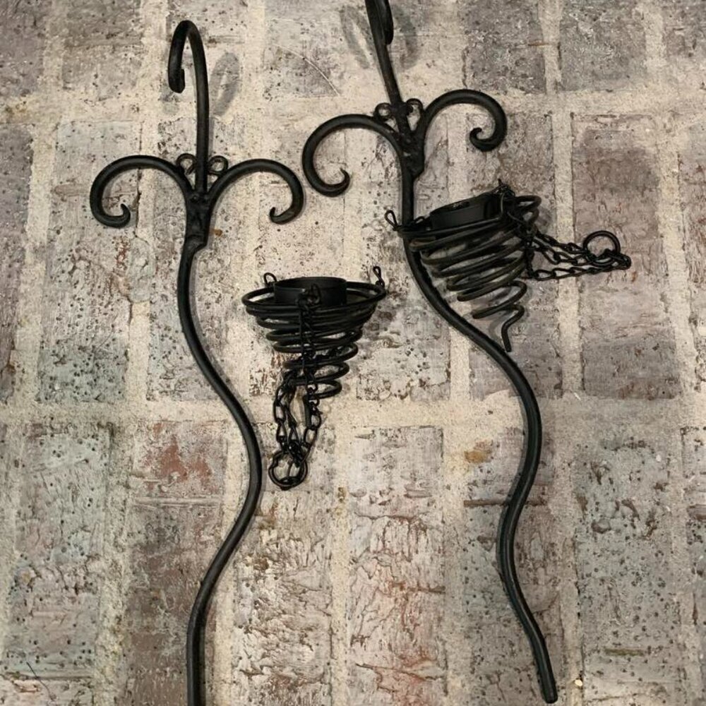Set of 2 Black Wrought Iron Candle Wall Sconces